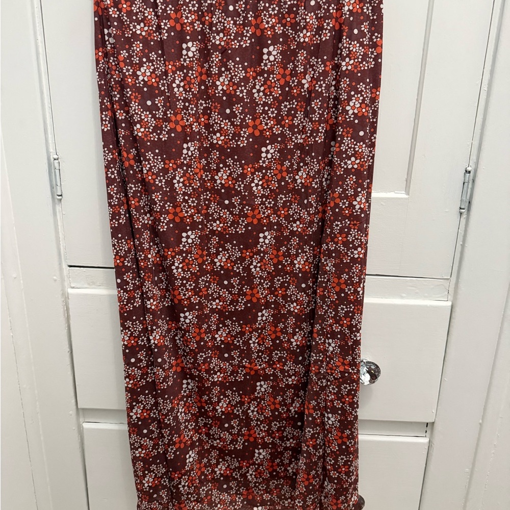 Floral Print Maxi Skirt -maroon orange and White